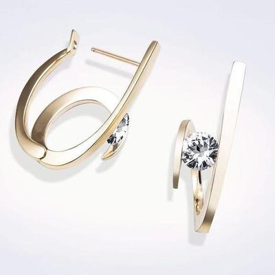 Minimalist Gold Color Unique Stud Earrings Round White Zircon Earrings for Women Wedding Jewelry