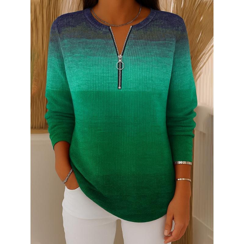 2025 Ny Høst og Vinter Dame Casual V-hals Langermet Løs Genser Trykket Dame T-skjorte