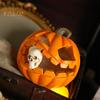 Halloween Pumpkin Eating Skull Figurine with Lights Spooky Light-up Pumpkin Head Resin Statue Sculpture Home Office Desktop Decoration Ornament