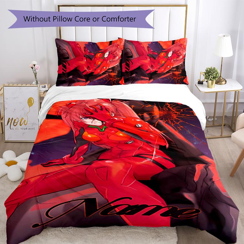 3pcs Custom Name Asuka Langley Soryu Bedding Set Duvet Cover Closure Includes 1 Duvet Cover & 2 Pillowcases for All Seasons Bedroom Decor