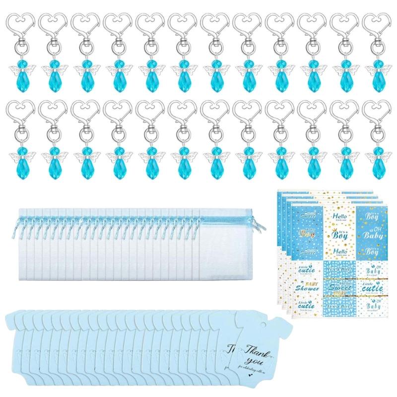 

24 Pieces Angelic Crystal Charm Keychains with Organzas Bags for Baby Shower Baptisms Party Favors and Guest Gifts