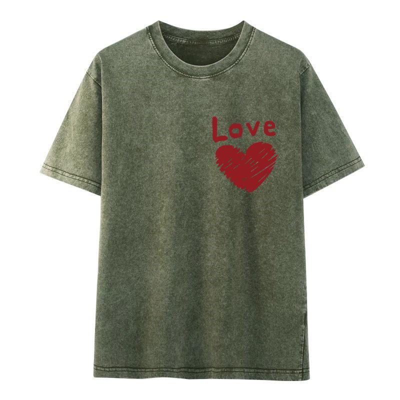 Women s Plus Size Distressed Cotton Short Sleeve American Retro T-Shirt - Summer Oversize Loose Top 2XL темно-зеленого