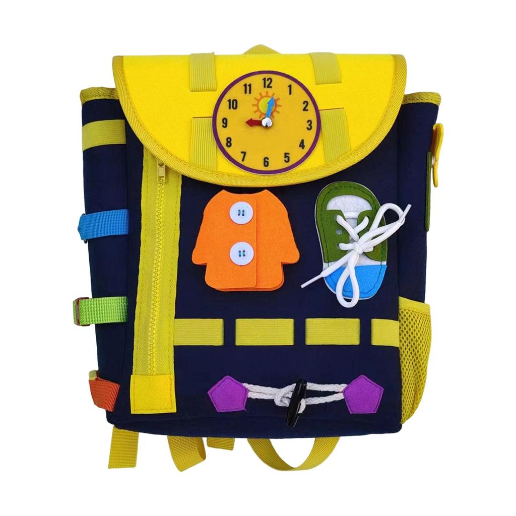 Toddler Backpack Busy Board Montessori Toy, Zip Button Lace Clock Activity Sensory Toy for Kids 1-4 Years Old, Educationa