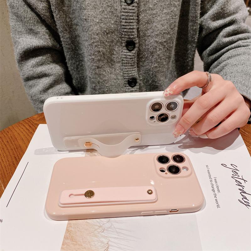 Coque de téléphone en Silicone avec support de dragonne, étui arrière couleur bonbon doux pour Iphone 13 Pro Max 12 11 Xs Max X Xr 7 8 Plus 13 Pro