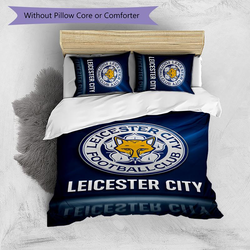 3pcs Leicester City FC Design Cover Set - HD Printed Bedding with 1 Cover and 2 Pillowcases - Perfect for Home and Dorm Decor