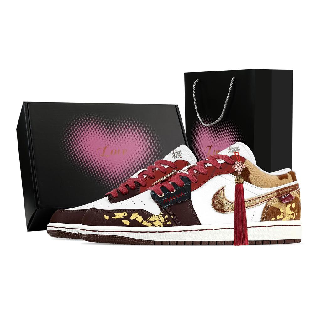 Jordan Air Jordan 1 Instant Wealth, Heart Box Abrasion Resistant Low top Vintage Basketball Shoes Men's Tan IQ5321-121(Team529--)