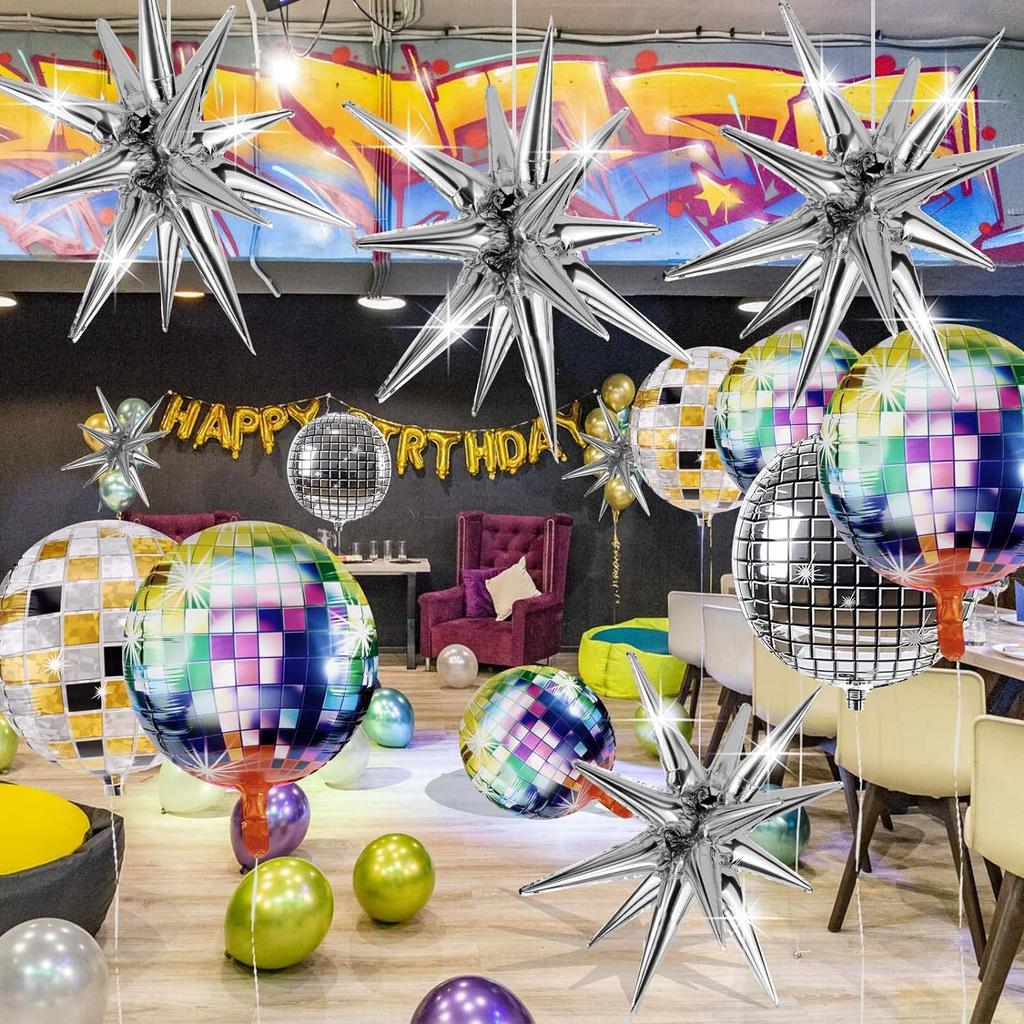 12PCS Disco Retro Balloon Set 80s and 90s Silver Colorful Lantern Ball Combination Birthday Party Decoration Supplies 4D Balloon