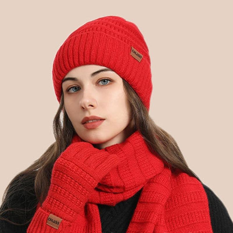 Winter Scarf Hat Gloves Set Acrylic Fibre Warm Accessories For Skiing Hiking Outdoor Activity Cold Weather Essential