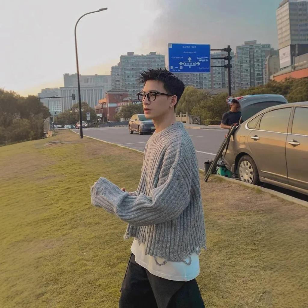 Pánský podzimní/zimní volný korejský pletený svetr s třásněmi