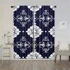 2pcs Navy Blue Floral Print Curtains - Light Filtering Polyester Rod Pocket Drapes for Bedroom   Living Room & Office Decor   All-