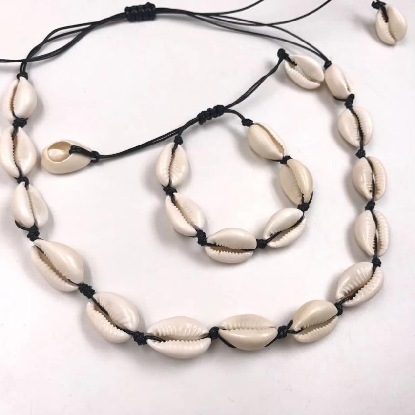 1 Pcs Natural Simple Daily Ladies Gifts Fashion All-match Adjustable Shell Sea Rope Bracelet Necklace Set Jewelry Necklace