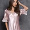 Ice Silk Lace Mini Dress Bottom Dress Nightwear Short Sleeve Nightdress V Neck Autumn Korean Classic Basic Elegant Homewear