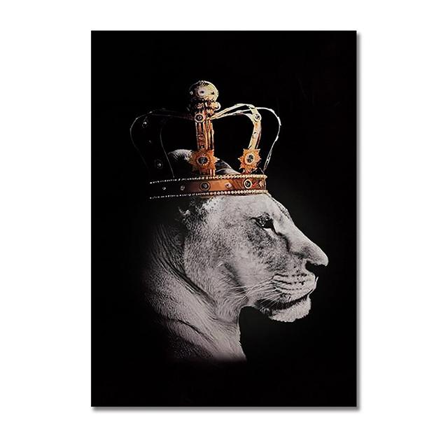 Lion Family Crown Print Canvas Painting Gallery Grade Wall Decor Posters Abstract Animal Autograph Black and White Pictures Gift