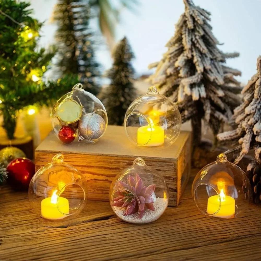 6/12Pcs Hanging Candle Holder Glass Globes Orbs with Crystal Bead Garland Tea Lights Candles Holder for Wedding Party Tree Decor