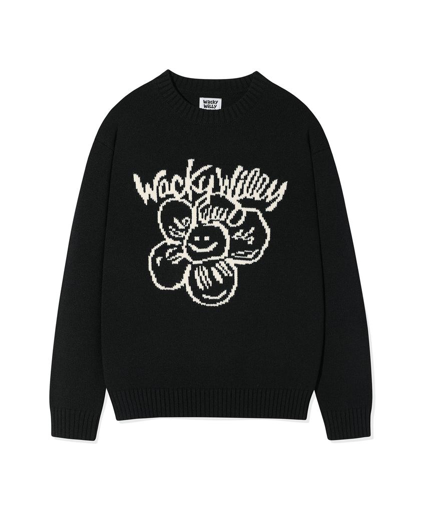 WACKY WILLY Big Lily Graphic Pullover Knit Black