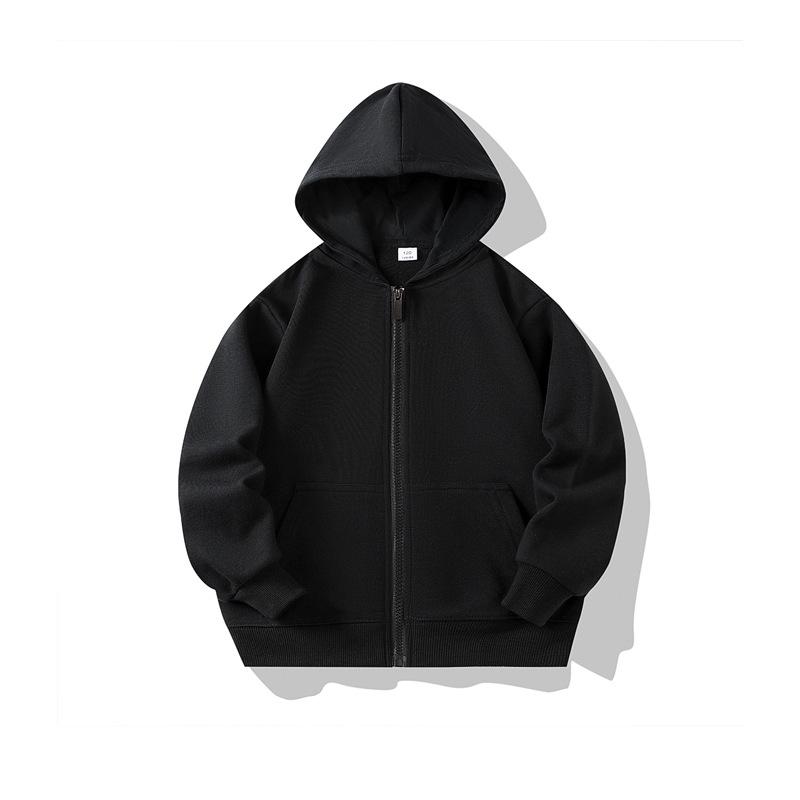 Autumn Children's Terry Cloth Zip-Up Hoodie with Pocket - Solid Color Korean Style Parent-Child Jacket