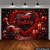 2D Red Black Happy Birthday Backdrop with Roses & Champagne