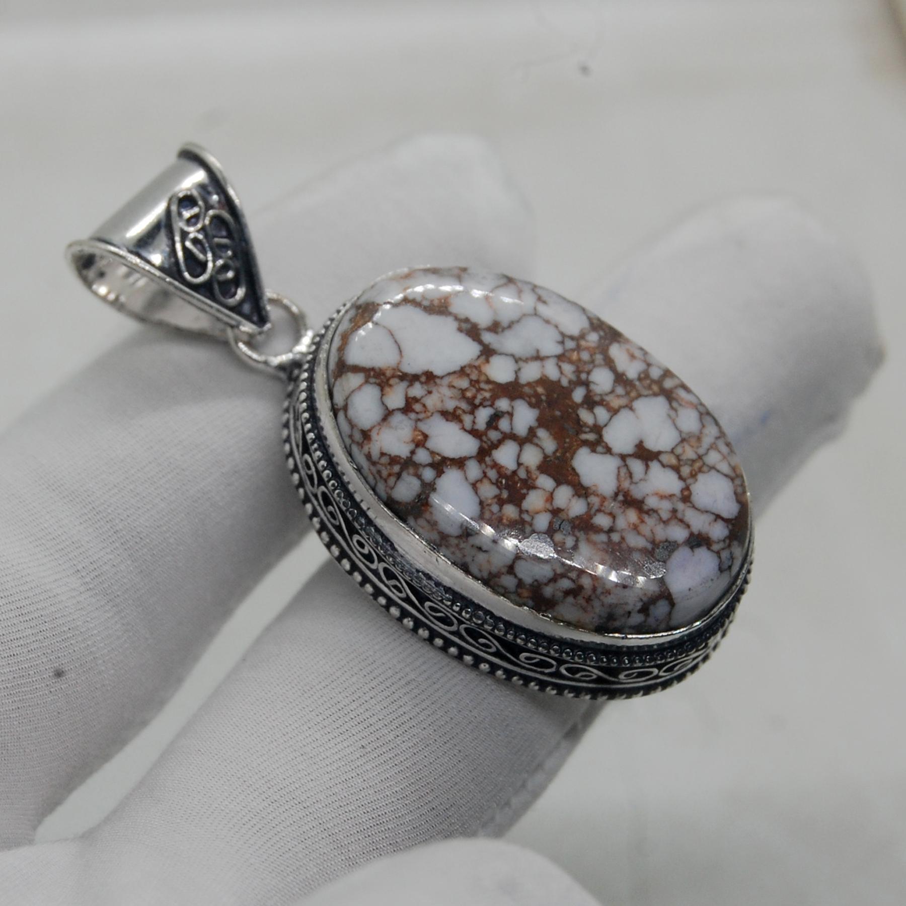 

Natural Magnesite Wild Horse Jasper 925 Sterling Silver Pendant Jewelry, Handmade Designer Pendant