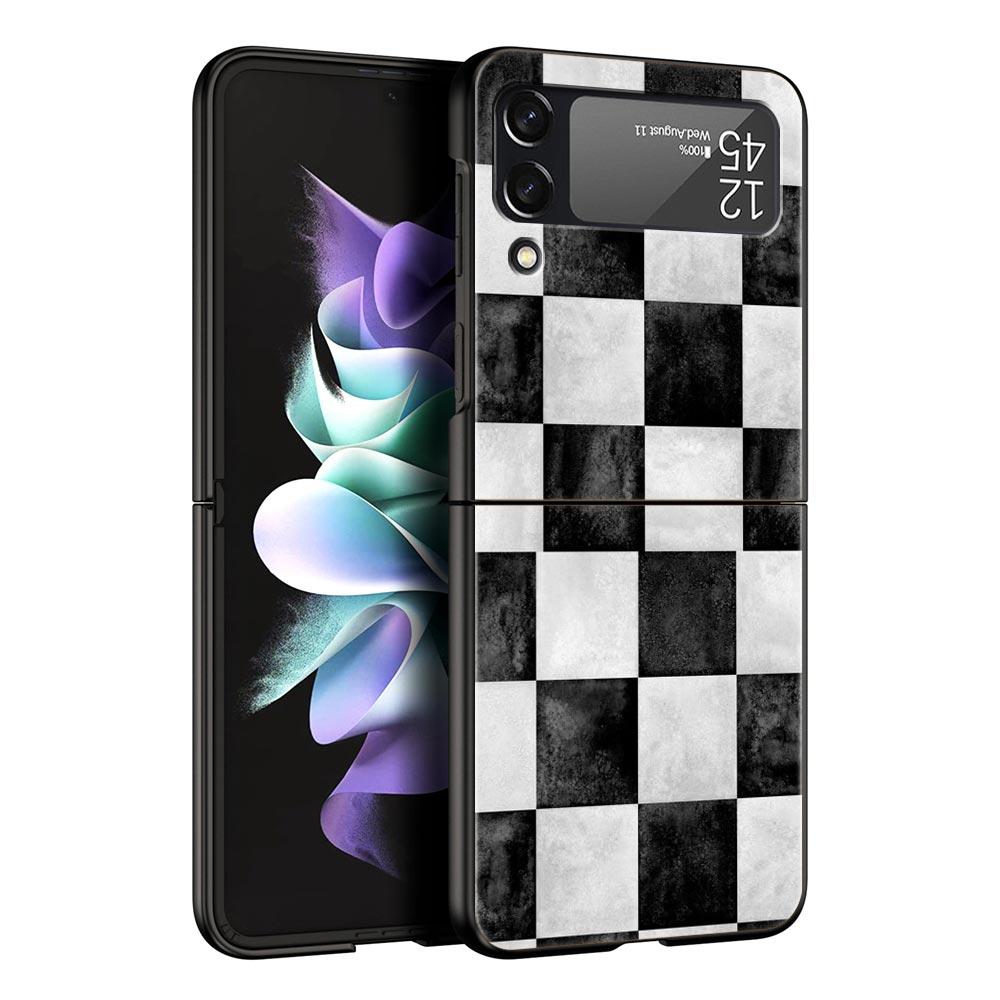 Schachbrett kariertes Schachbrett Hülle Für Samsung Galaxy Z Flip3 Flip4 Flip5 Hülle Schale Für Z Flip 3 4 5 6 7 Harte Faltabdeckung