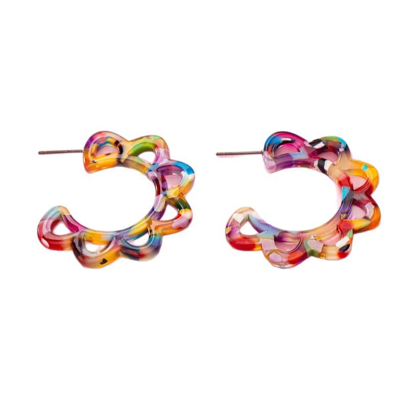 Elegant European-American Light Luxury Colorful C-Shaped Acetate Earrings