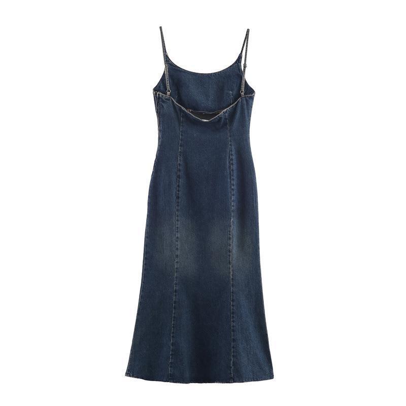 European Style Women's Denim Sling Dress - Winter Fashion