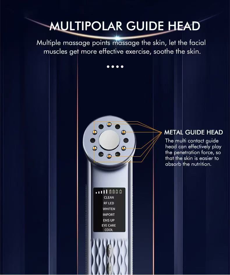 Seven-mode ultrasonic ice compress beauty instrument, lifting, firming, lightening, heating, color light massage, introduction instrument