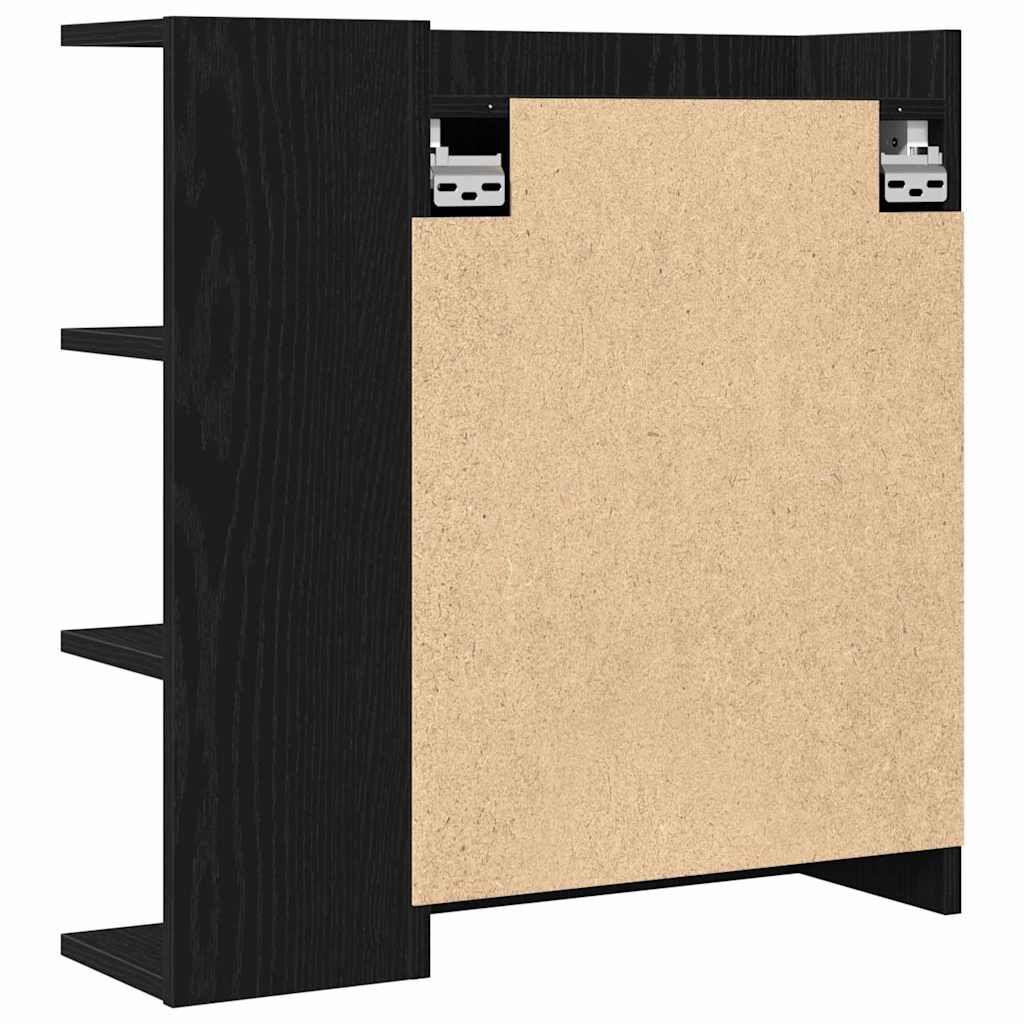 Badezimmerschrank Mit Spiegel Aus Schwarzer Eiche, Wandhängender Aufbewahrungsschrank, Badezimmerspiegel, 62,5 X 20,5 X 64 Cm