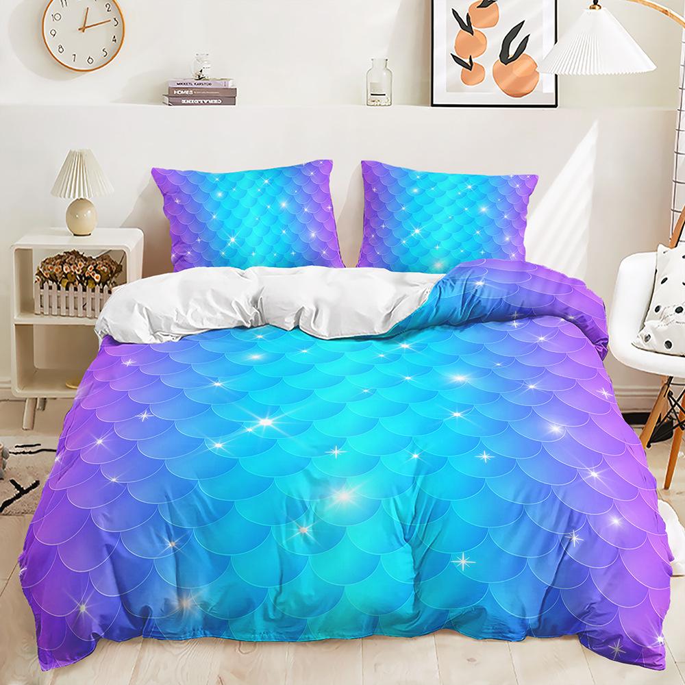 Bed Three-Piece Color Gradual Change Glitter Quilt Cover 3D Digital Printing Kit