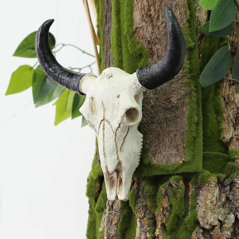 Resin 3D Animal Wildlife Horns Sculpture Longhorn Cow Skull Head Wall Decoration