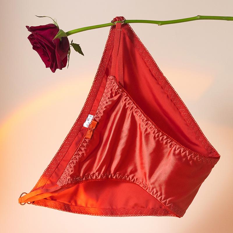 French Rose Lace Seamless Satin Panties – Women's Elegant Ice Silk Style