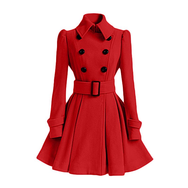 2018 Slim Fit European & American Women's Long Wool Coat with Belt