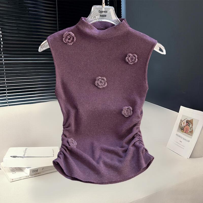 Women s Floral Embellished Wool Blend High-Neck Knit Top S