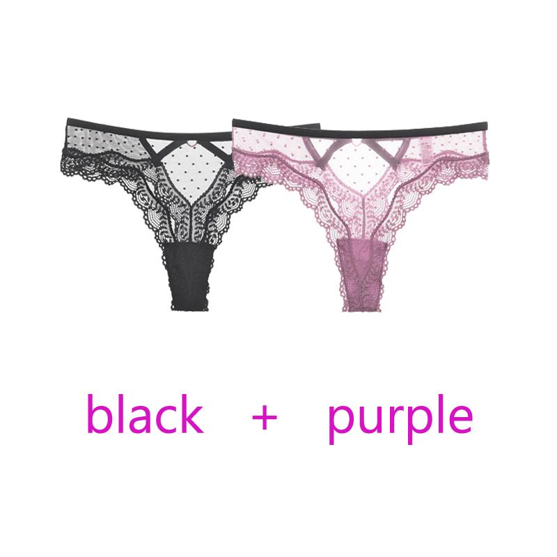 TERMEZY 2Pcs/Lot Sexy Lace Panties Women Low-waist Underwear Hollow Out Transparent Thong Female Seamless G-string Lingerie Underpant