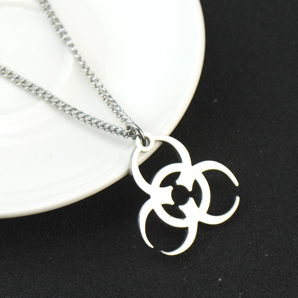 Biohazard Symbol Stainless Steel Pendant Silver Necklace Unisex Punk Jewelry Gift