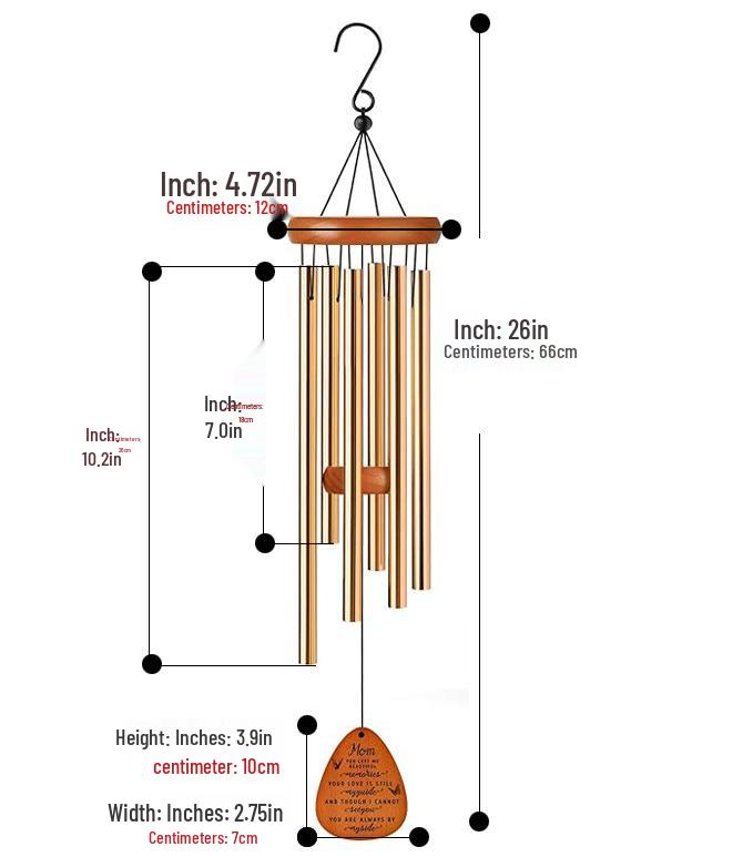 

Solid Wood & Aluminum Tube Wind Chime with Black Gold Bells - Outdoor/Indoor Hanging Ornament