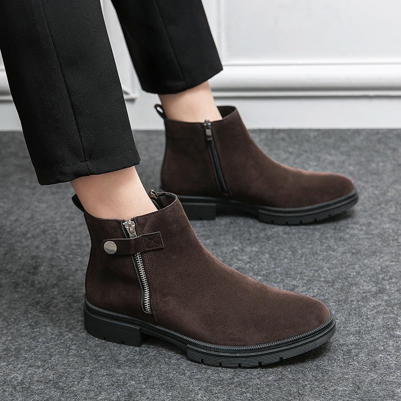 Men's Large Size High-Top Chelsea Boots - Matte Leather, Solid Color, Thick Sole, Autumn/Winter Trend