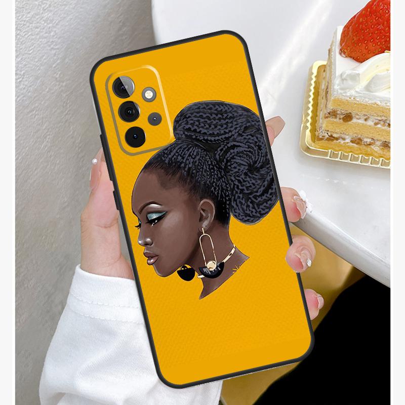 Beautiful Black Afro Girl Case For Samsung Galaxy A55 A35 A15 A14 A34 A54 A73 A53 A33 A23 A13 A12 A32 A52 A51 Cover
