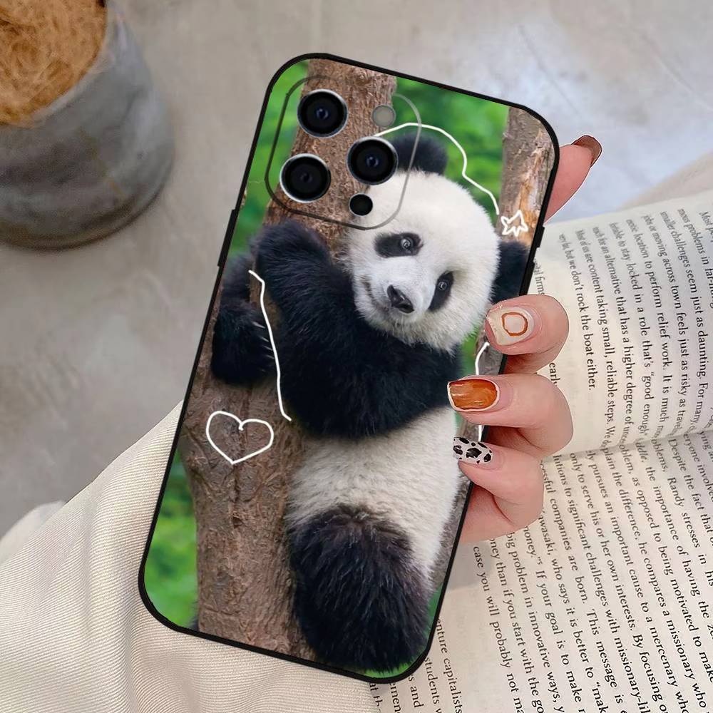 Animal Panda Phone Case For iPhone 17,16,15,14,13,12,11 Plus,Pro Max,XS,Soft Silicone Black Cover
