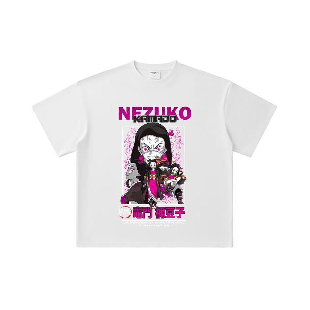 260 GSM Double Yarn 32 Count 100% Cotton Demon Slayer V55 Nezuko Print Unisex Heavy Cotton T Shirt