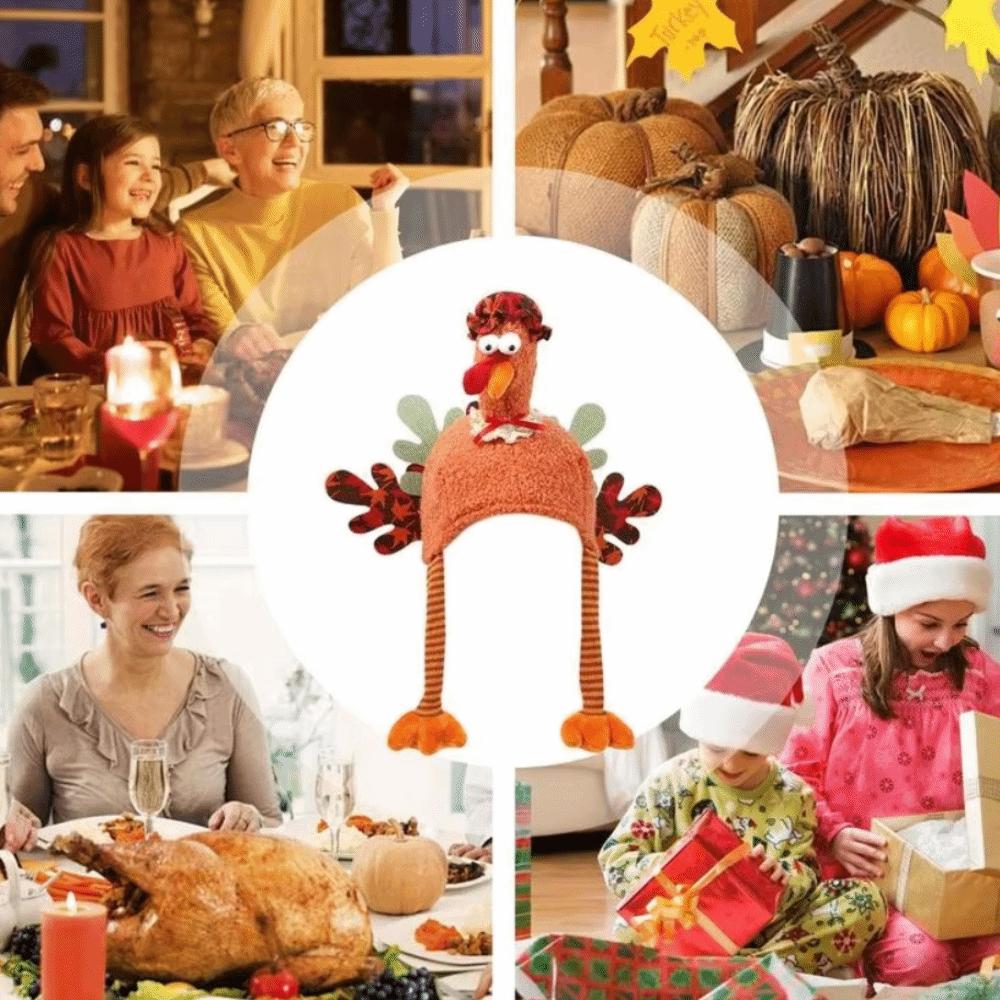 Adorable Cartoon Thanksgiving Turkey Hat Handmade High-top Halloween Cosplay Costume Orange Thanksgiving Cap