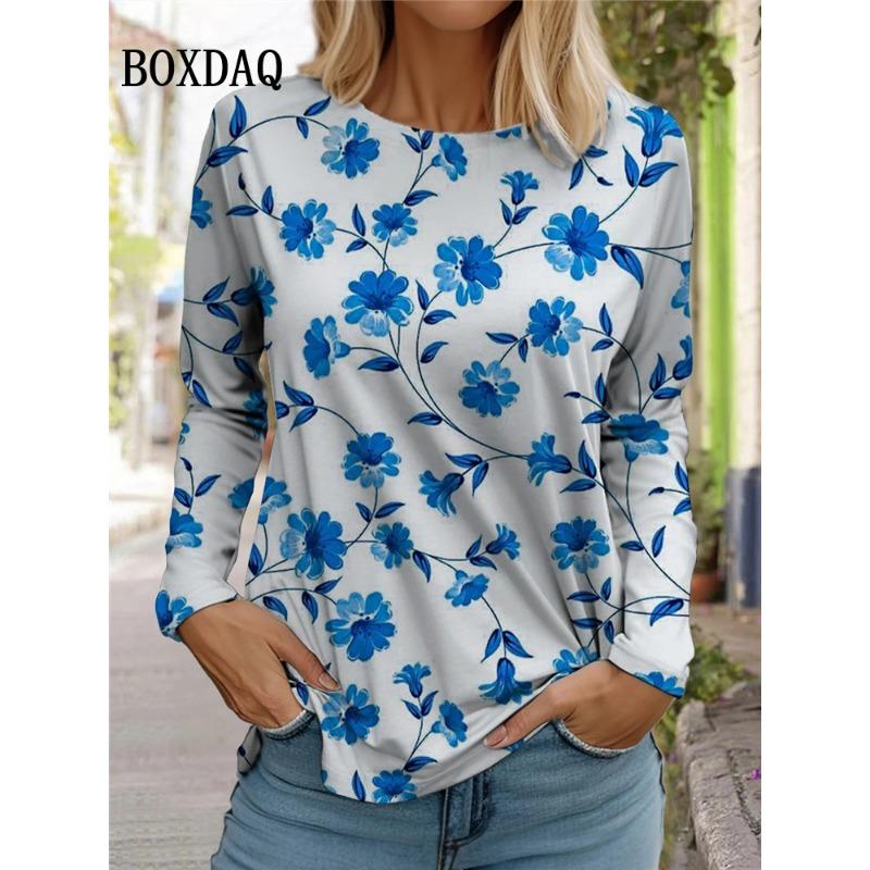 Rosenblumen Schmetterling T-Shirt Damen Batikdruck Langarmtops Übergroß Herbst Winter Lässiger Pullover Damenkleidung