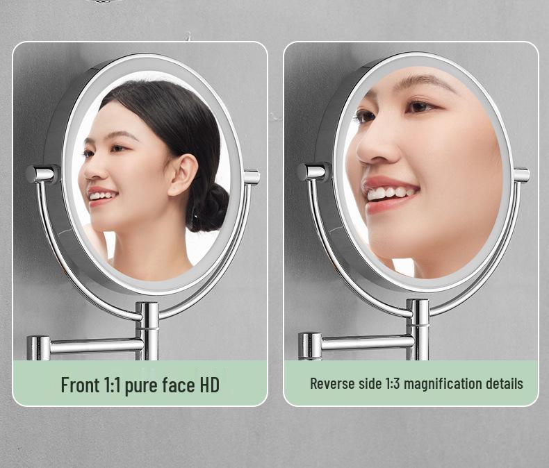 Wall-Mounted LED Double-Sided Bathroom Makeup Mirror with Light and Magnifying Function