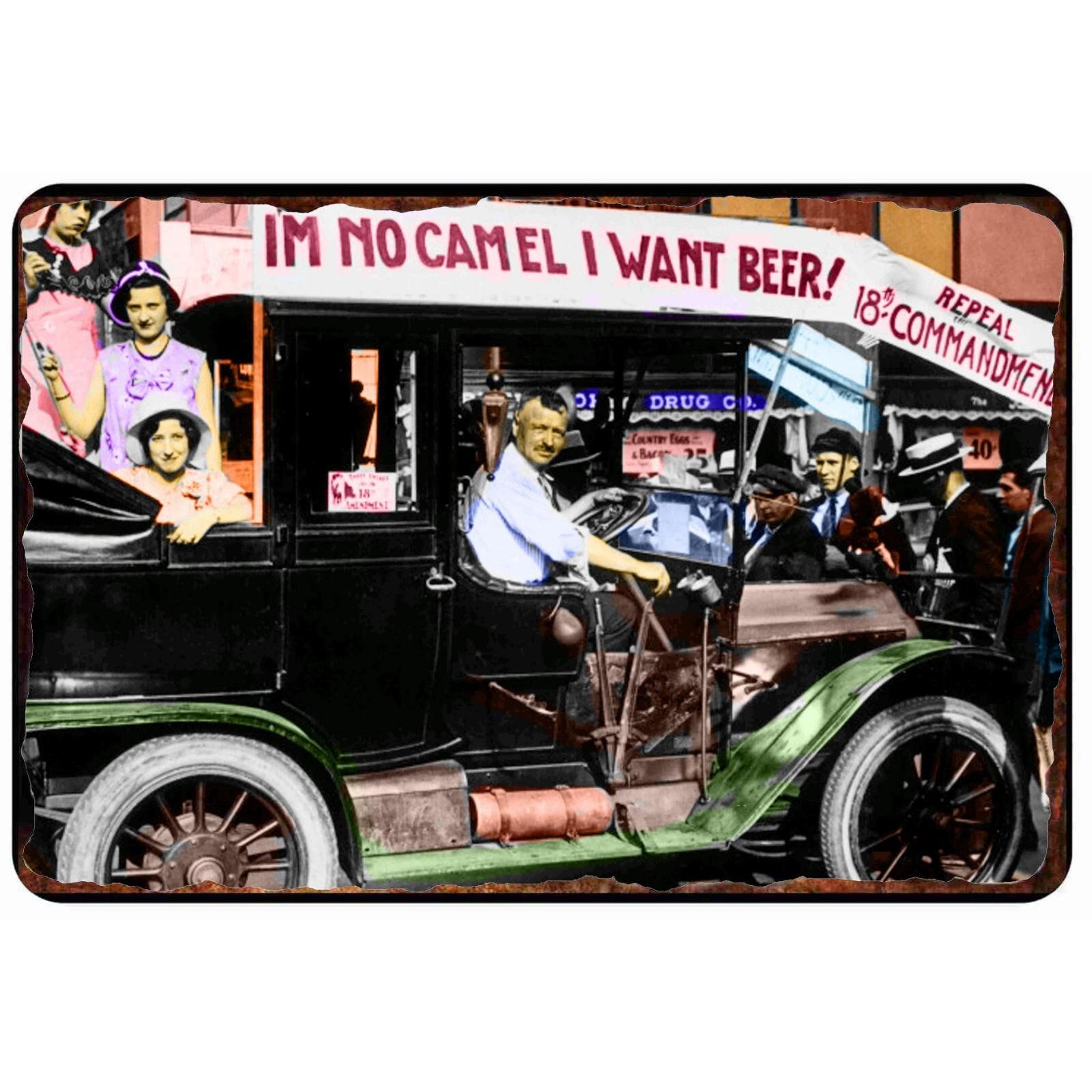 

Vintage 1920s Prohibition Metal Beer Sign Retro Im No Camel We Want Beer Logo Iron Wall Art for Bar for Cave Pub De 20x30cm（7.8x11.8inch）