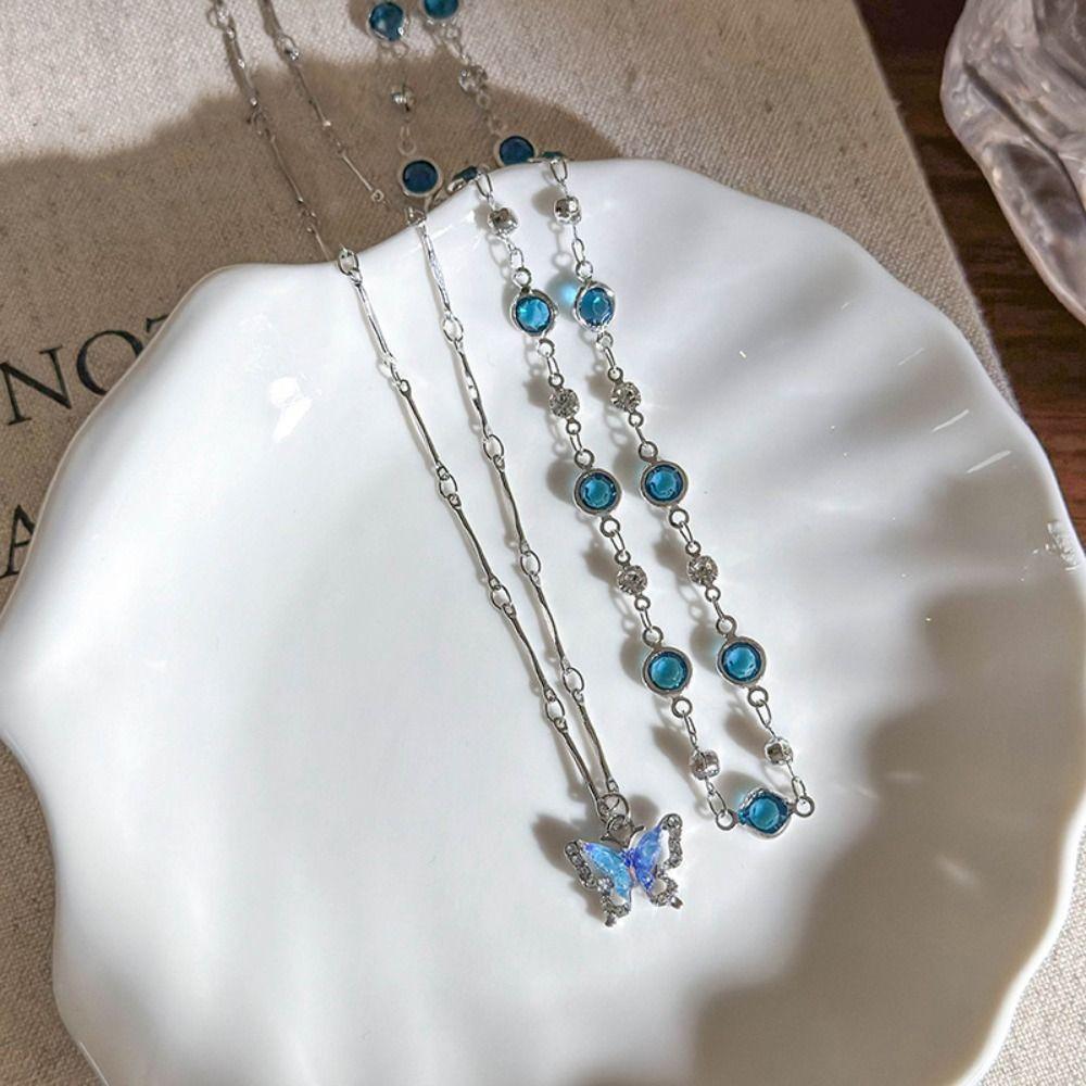 Temperament Butterfly Zircon Necklace Crystal Forest Necklace New Double-layer Necklaces Girl