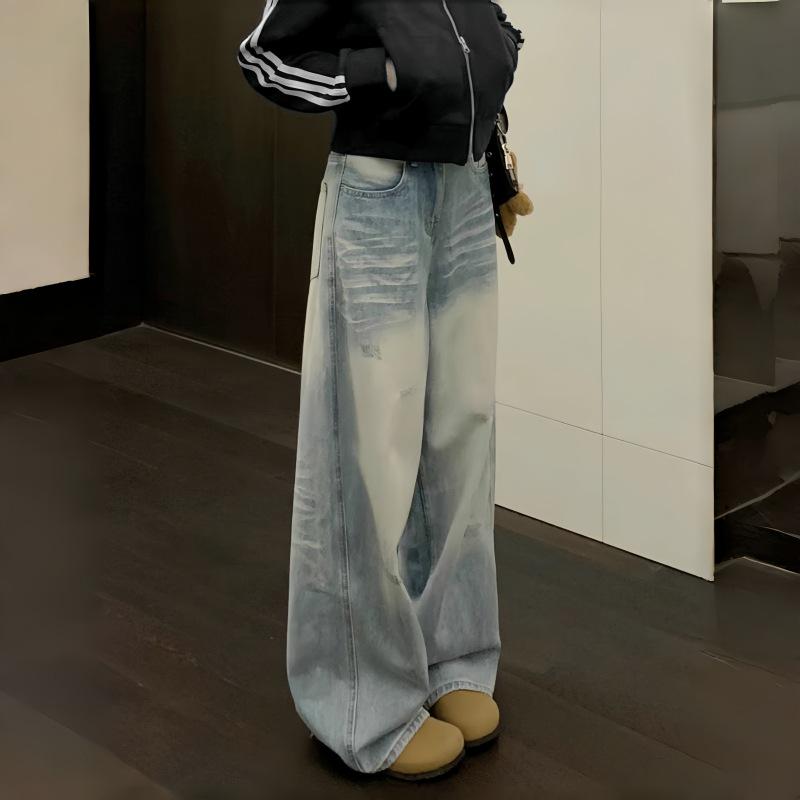 

Tall Girl Ripped Light Blue Wide-Leg Jeans: Versatile, Slimming, and Floor-Length for Casual Fashion Extra Large светло-синий
