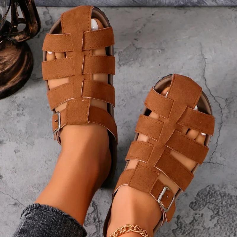 

2024 Высококачественная женская обувь Тапочки Baotou Женские туфли на плоской подошве Лидер продаж Летние однотонные замшевые женские тапочки 43 верблюд