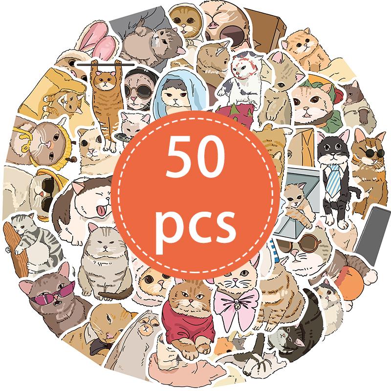 50PCS Cute Cat Stickers Funny Cat Meme Sticker Cat Expression Waterproof Vinyl Decals Pack for Scrapbooking Water Bottles Laptop