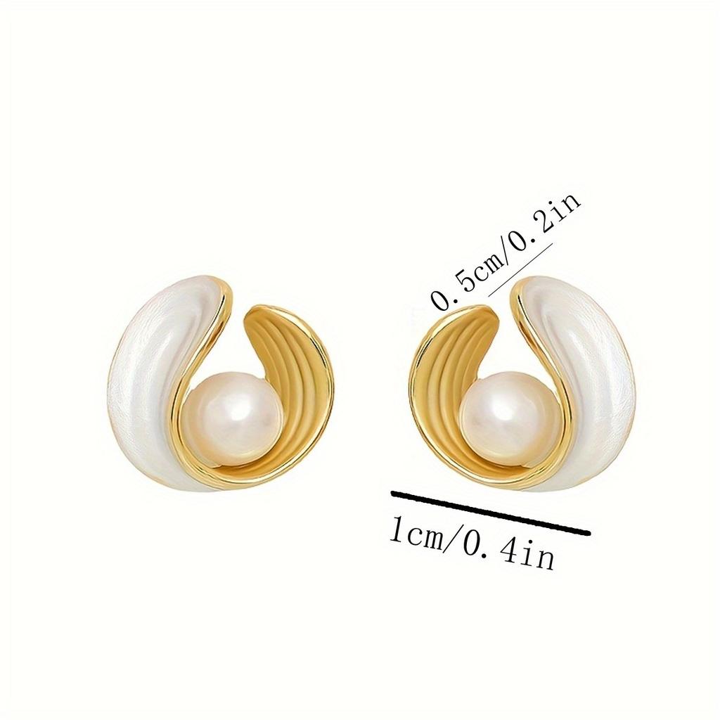 Hypoallergenic Resin Pearl Earrings for Women, Small Cute Gold Artificial Pearl, Delicate Daily/Work/Party Jewelry Gift