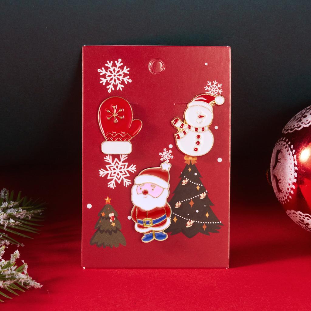 Merry Christmas Tree Deer Snowman Enamel Brooch Set for Women Men Fashion Xmas Party Festive Holiday Jewelry New Year's Gift