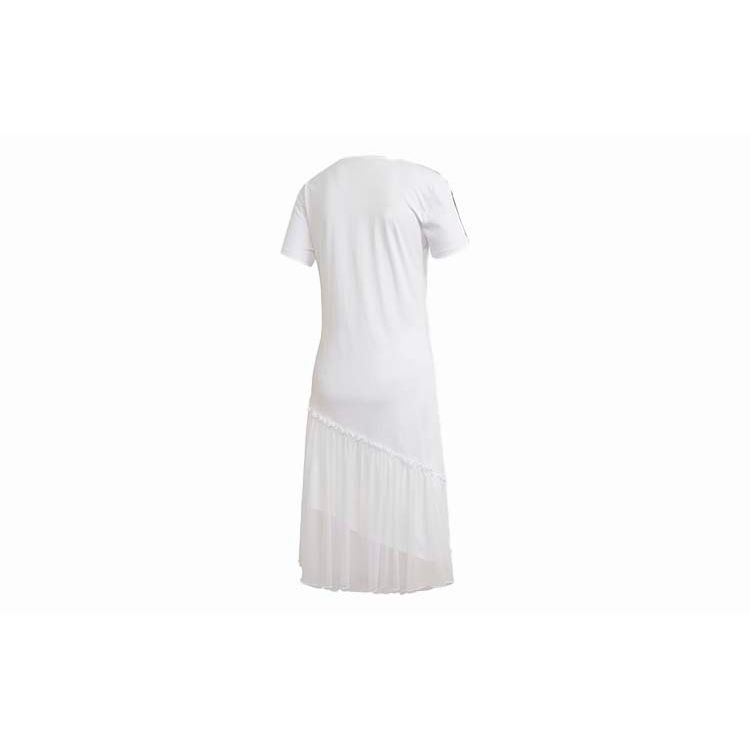 Adidas Originals Tulle Dress Casual Striped Mesh Panel Short Sleeve Dress Women dresses White GK3662
